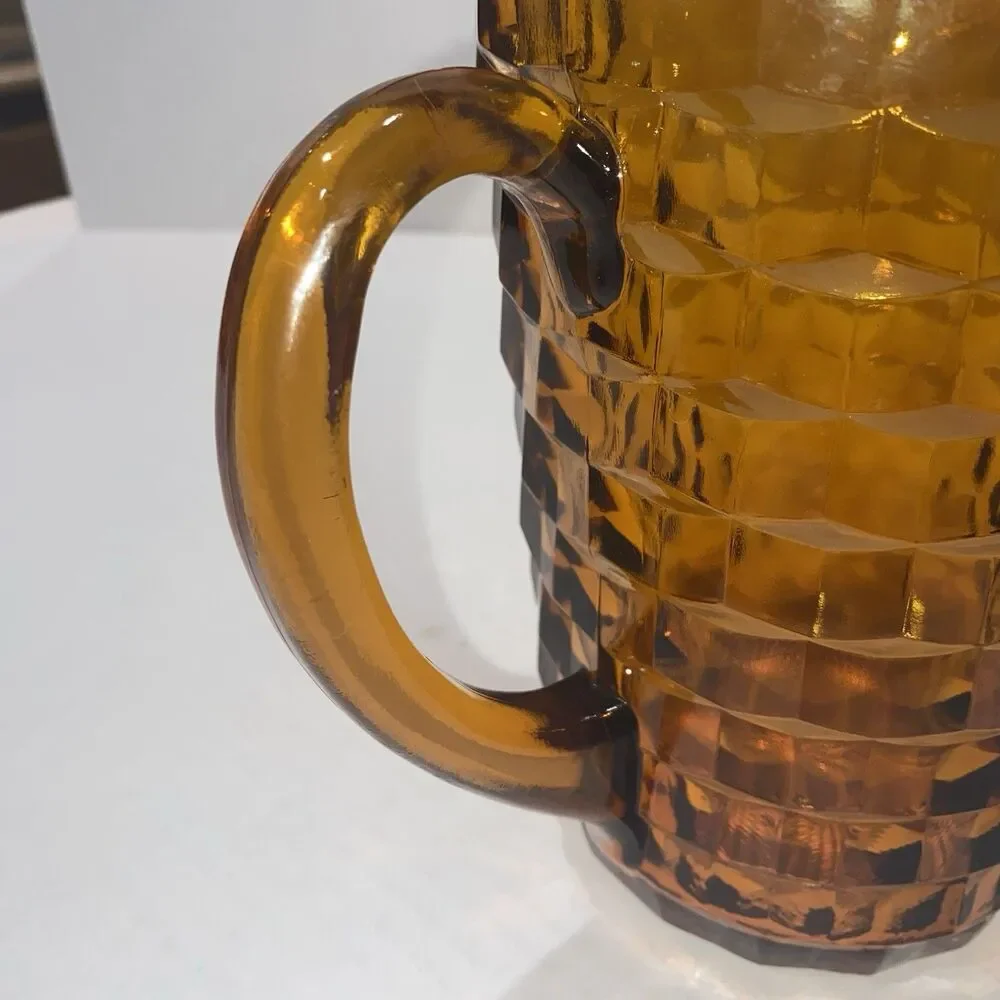 Indiana Glass Whitehall Amber Pitcher Cubist Pattern 8
